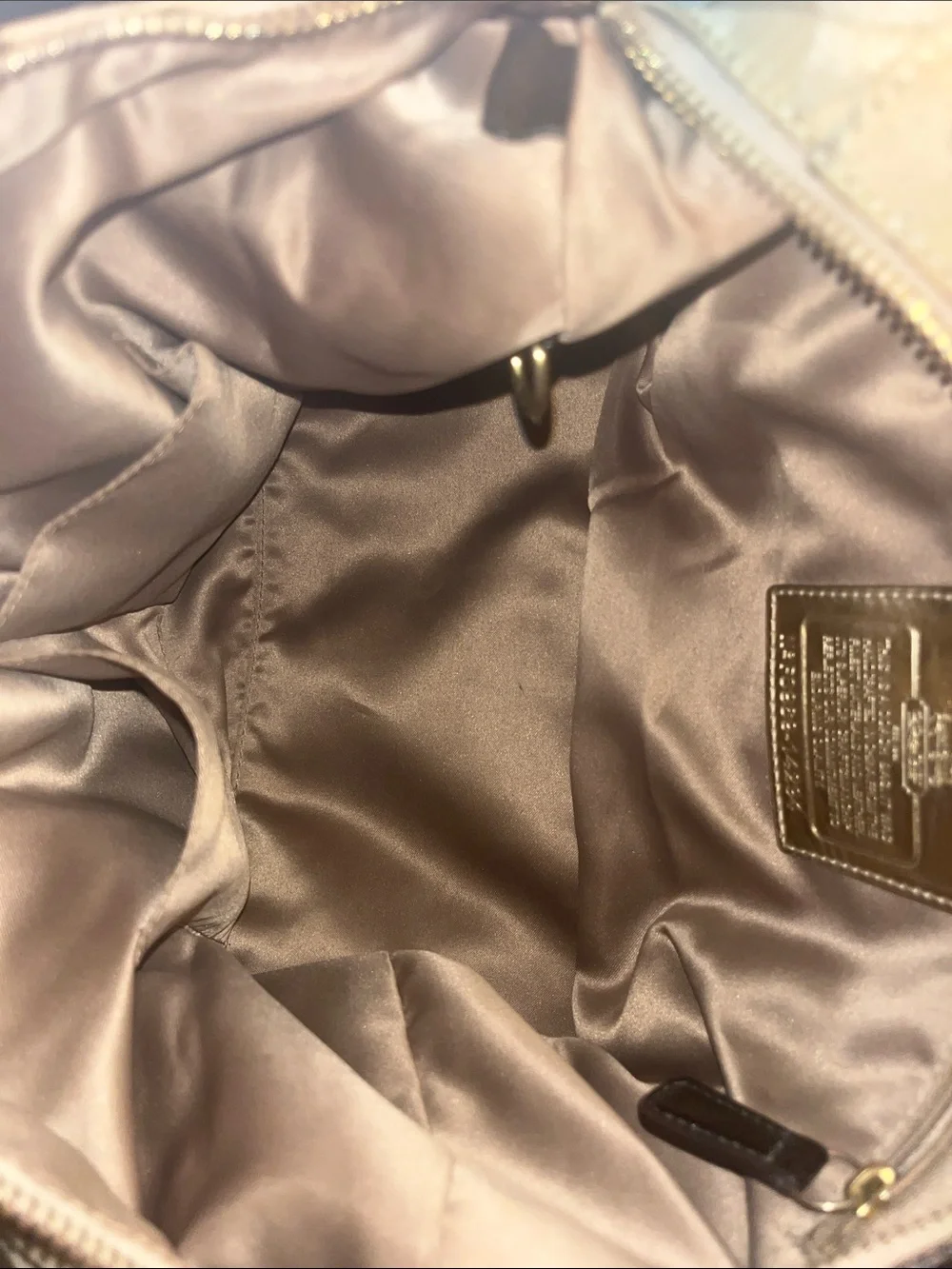 Coach Signature Shoulder Bag in Tan and Brown with Gold Hardware